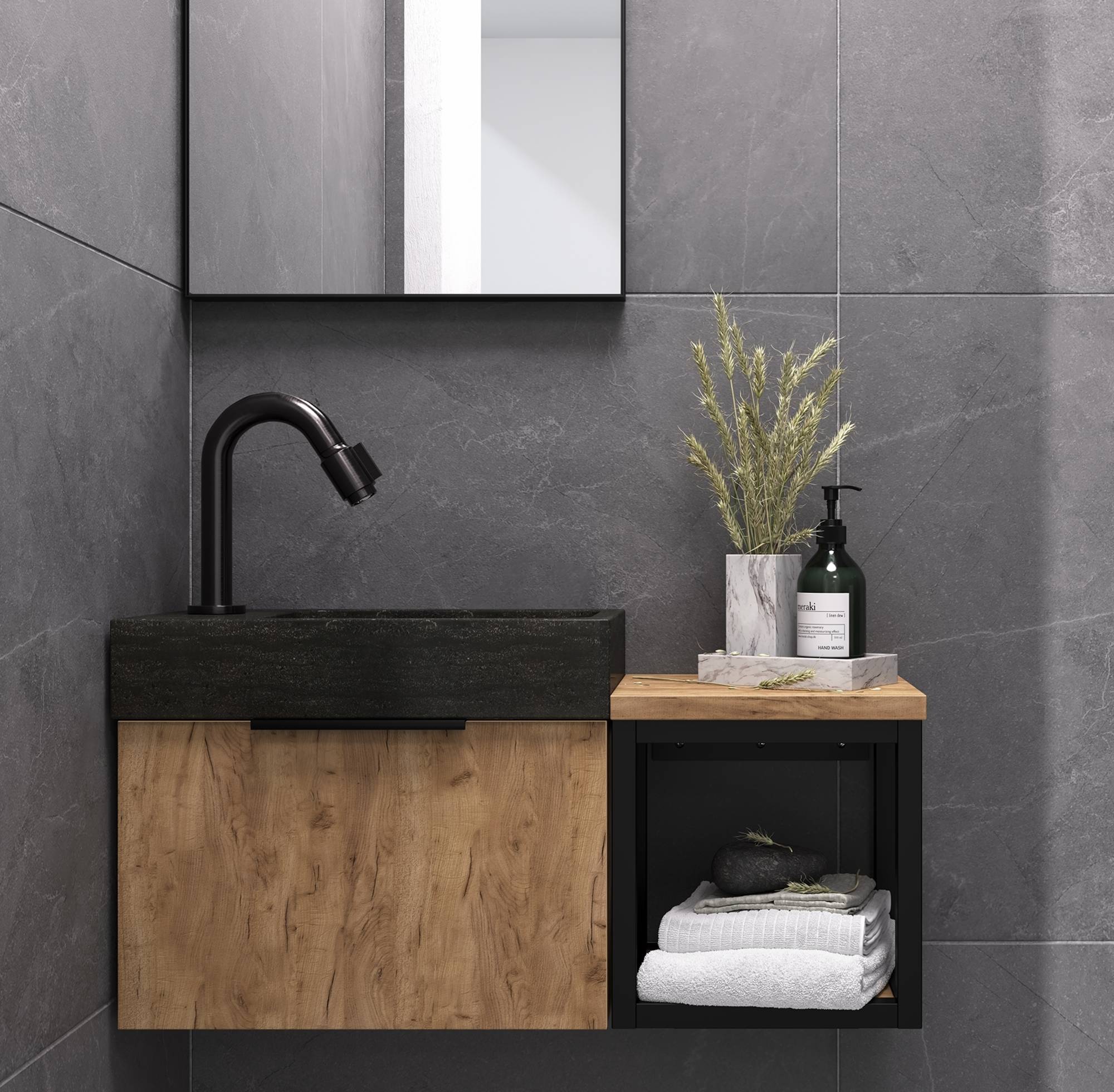 Sjithouse Sigma fonteinmeubelset incl. gunmetal kraan 65,5x22x35